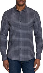 W.R.K Basic Slim Fit Black & Grey Plaid Performance Button-Up Shirt