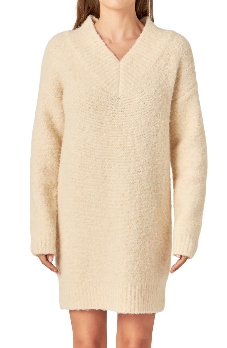 English Factory Oversize Long Sleeve Sweater Dress, Alternate, color, Cream