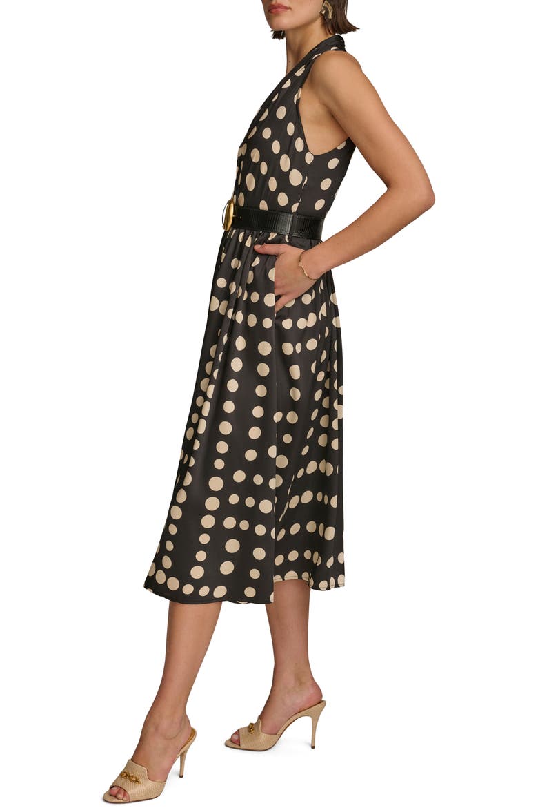 Polka Dot Belted Midi Dress, Alternate, color, BLACK/ CANVAS