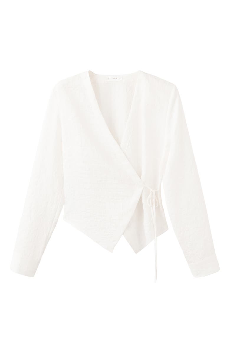 MANGO TEEN Long Sleeve Wrap Front Top, Alternate, color, Off White