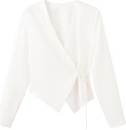 MANGO TEEN Long Sleeve Wrap Front Top