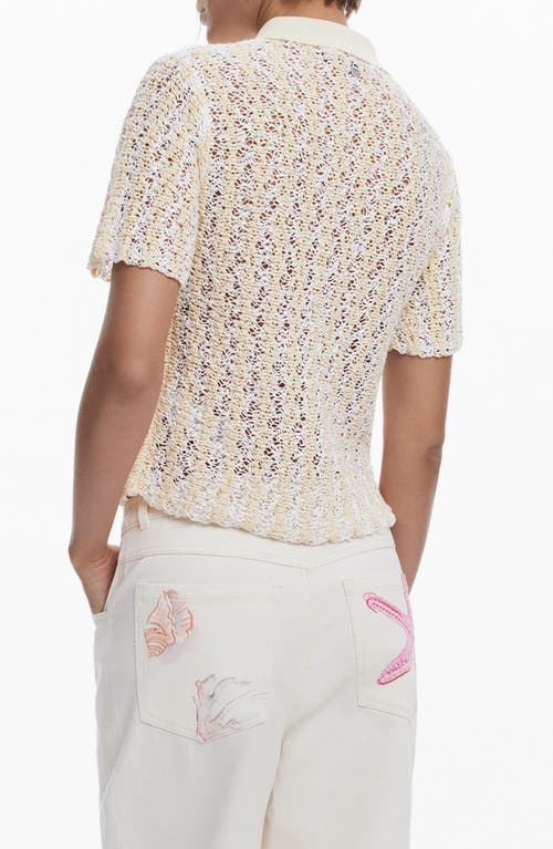 Desigual Stripe Open Stitch Cover-up Polo In White