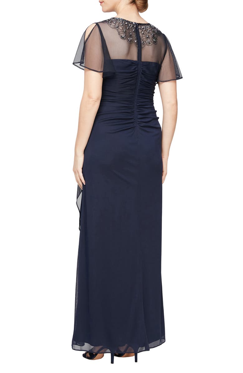 Alex Evenings Beaded Illusion Neck Flutter Sleeve A-Line Gown, Alternate, color, 