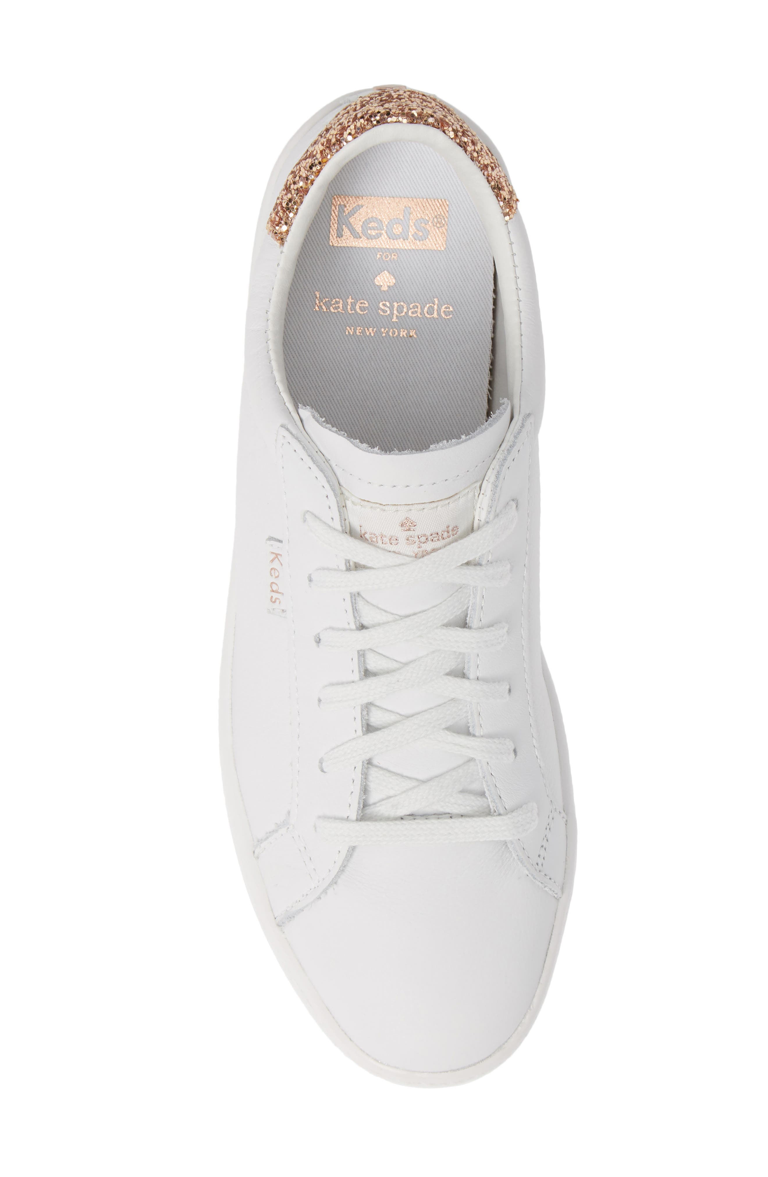 Keds® for kate spade new york ace glitter sneaker, Alternate, color, WHITE/ ROSE GOLD