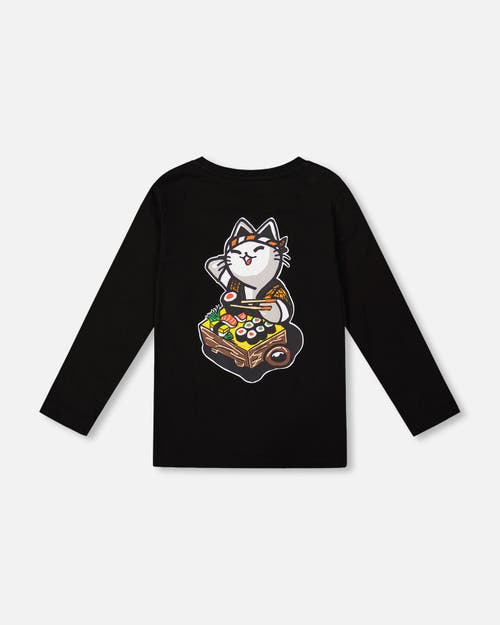 Deux Par Deux Long Sleeve Jersey Tee Shirt With Back & Front In Black