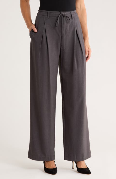 Pleated Front Wide Leg Pants