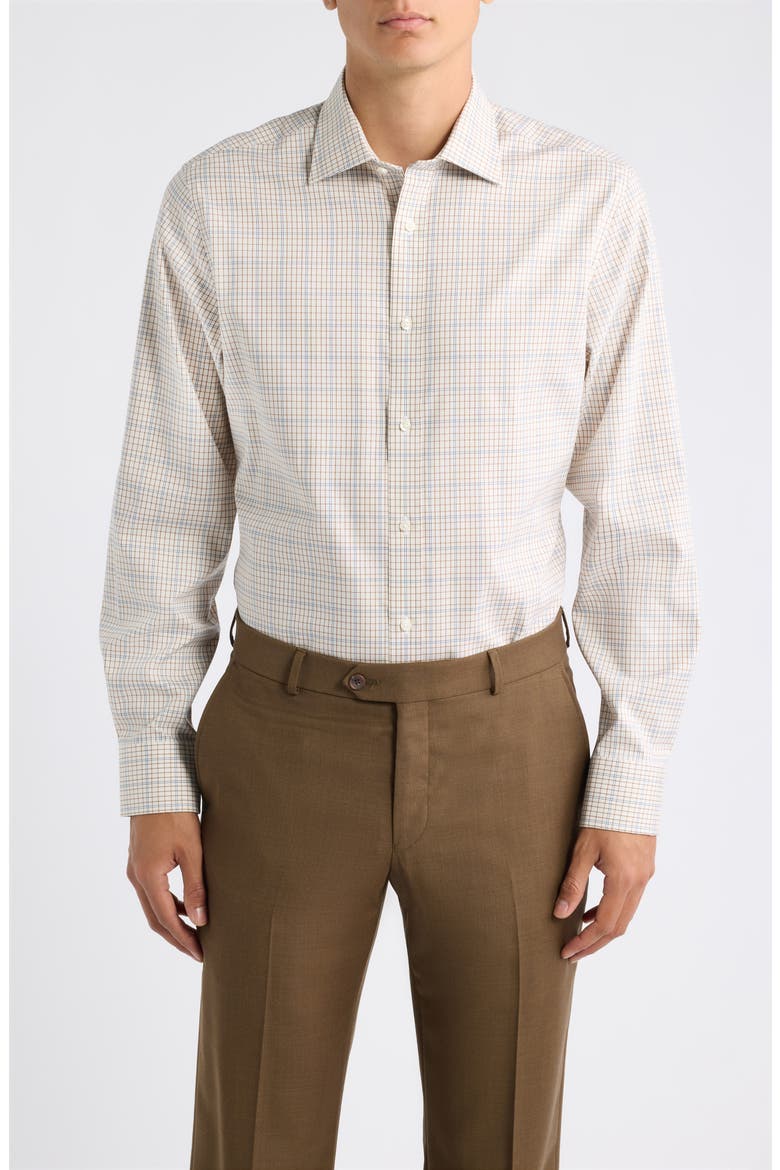 Modern Fit Spread Collar Plaid Pima Cotton Shirt, Main, color, CHESTNUT PLAID