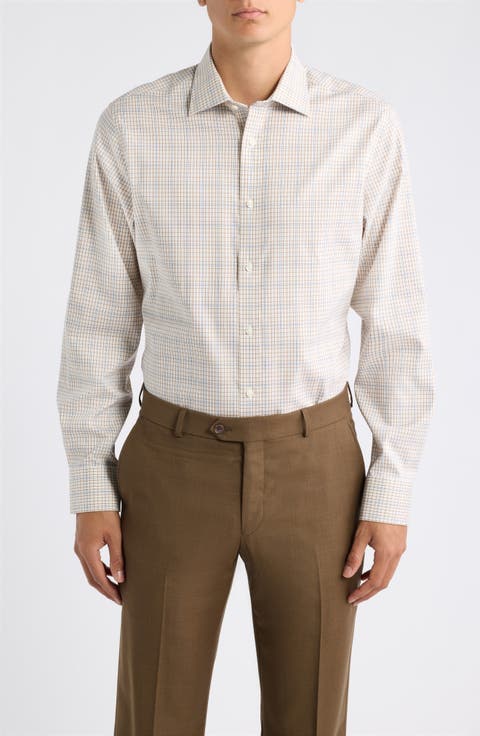 Modern Fit Spread Collar Plaid Pima Cotton Shirt