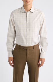 Hickey Freeman Modern Fit Spread Collar Plaid Pima Cotton Shirt