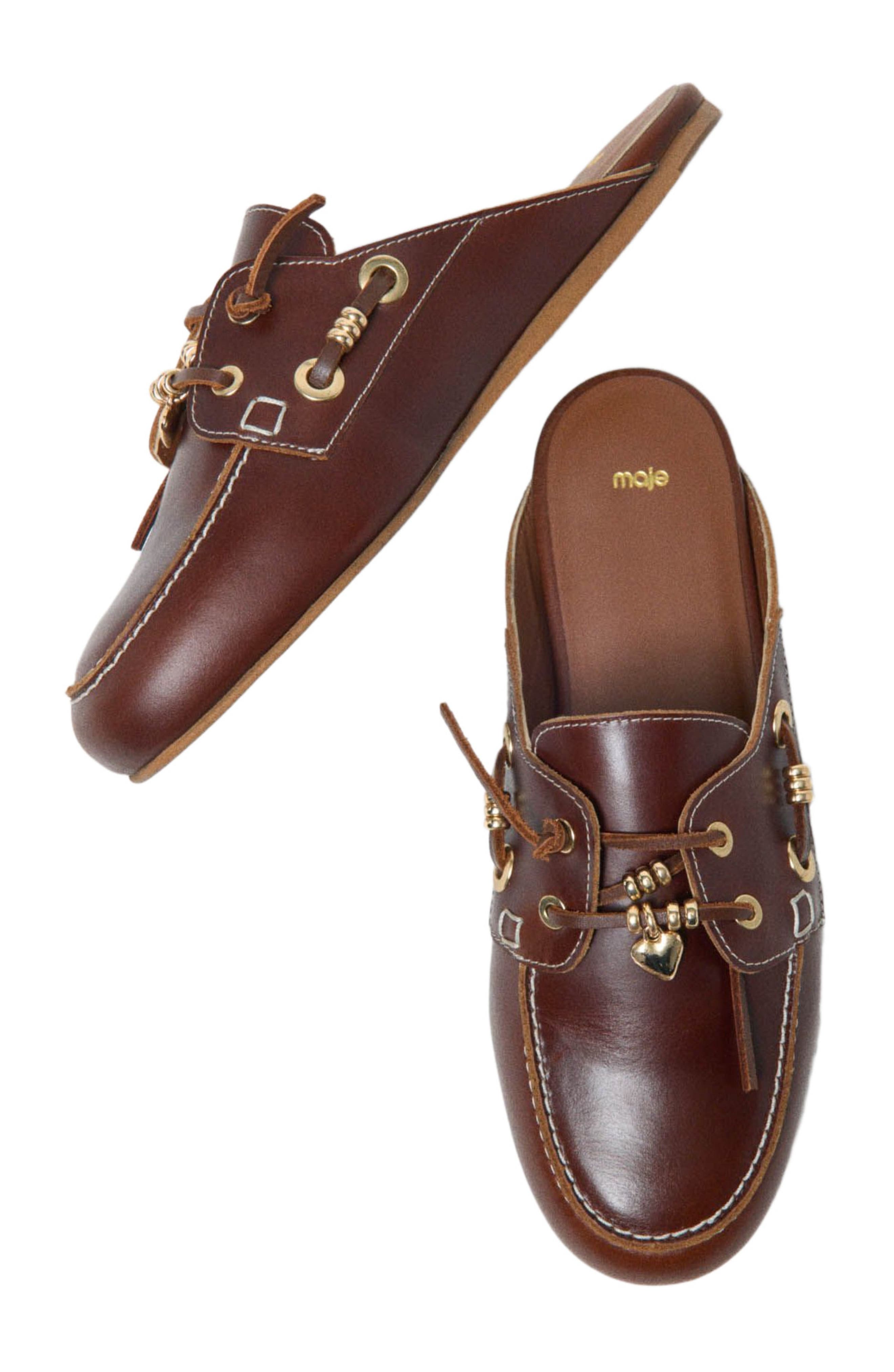 maje Leather boat mules, Alternate, color, Cognac Brown
