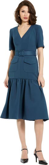 【Mac Duggal】クレープスクエアネック3/4スリーブGodetミニ MAC DUGGAL】Crepe Square Neck 3/4 Sleeve Godet ミニ ドレス