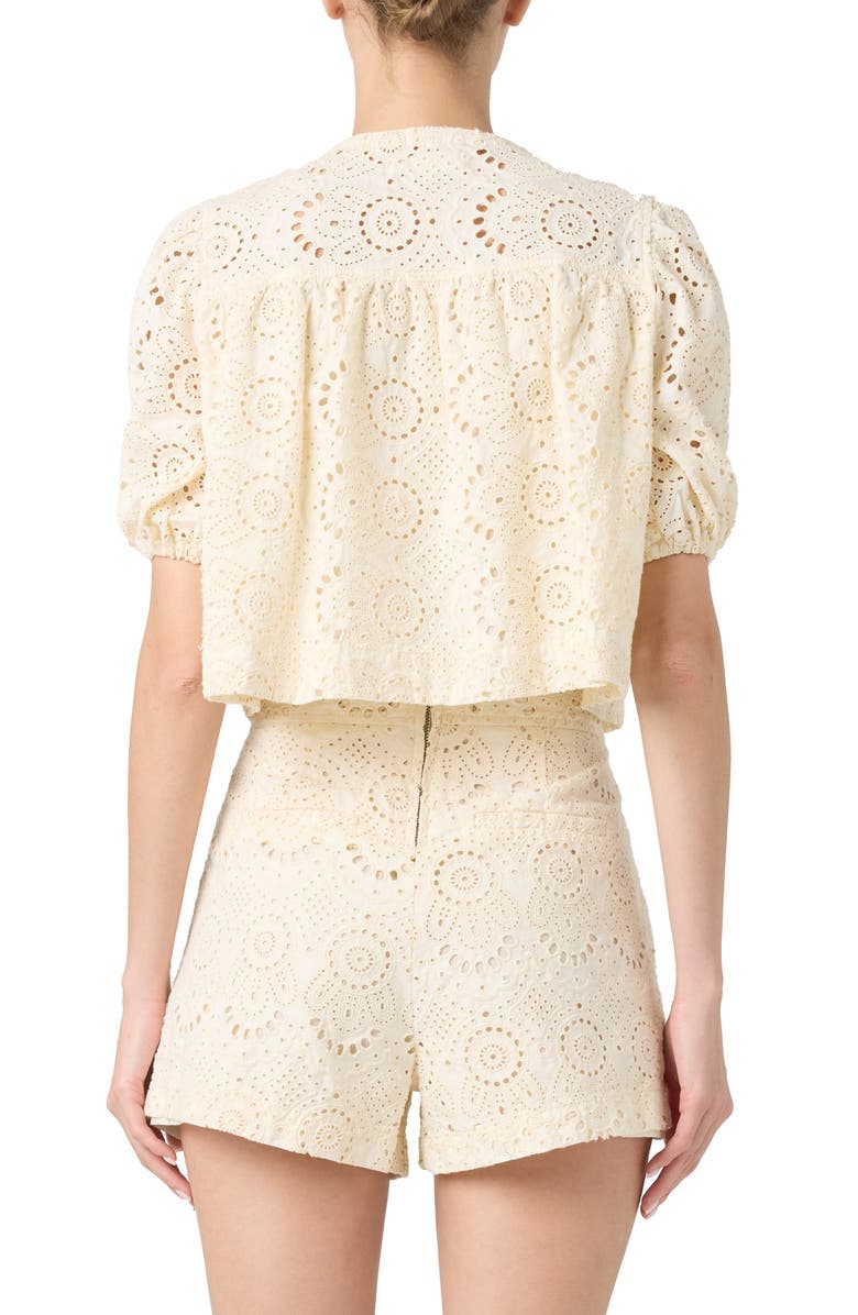 BLANKNYC Embroidered Eyelet Cropped Cotton Top, Alternate, color, Roaming Free