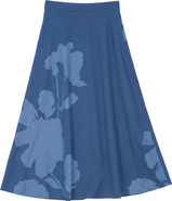 Versatile Denim Side Zipper Panel Construction Midi Skirt