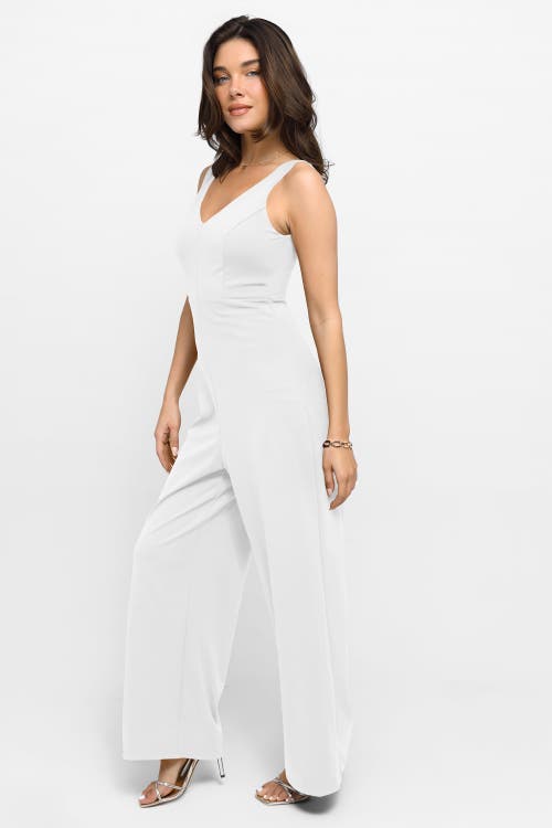 Popilush Shapewear Slimming Wide-leg Jumpsuit In Pearl White