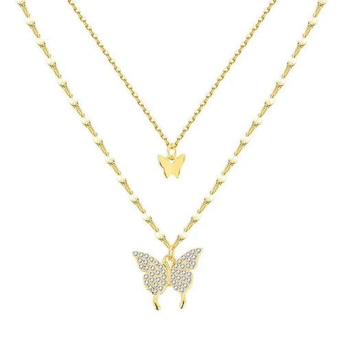 Hollywood Sensation Fluttering Elegance Gold Butterfly Two Layer Necklace In Gold