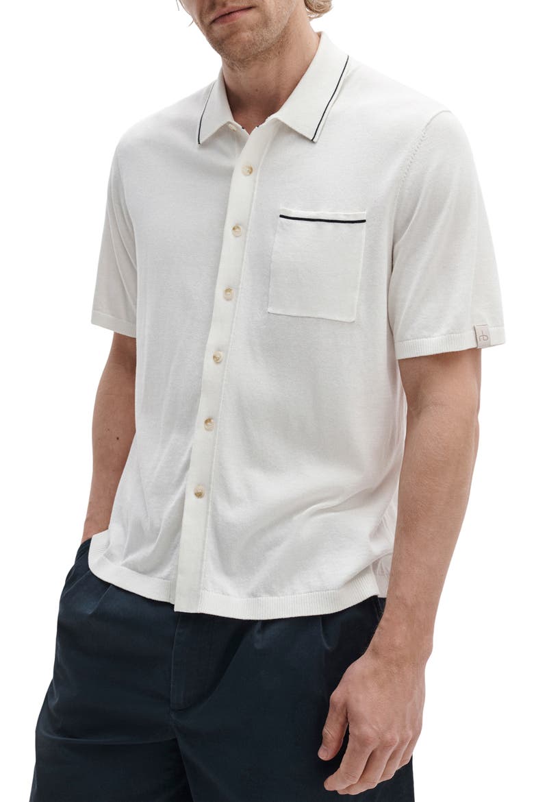 Conrad Silk & Cotton Dalton Knit Button-Up, Alternate, color, CHALK