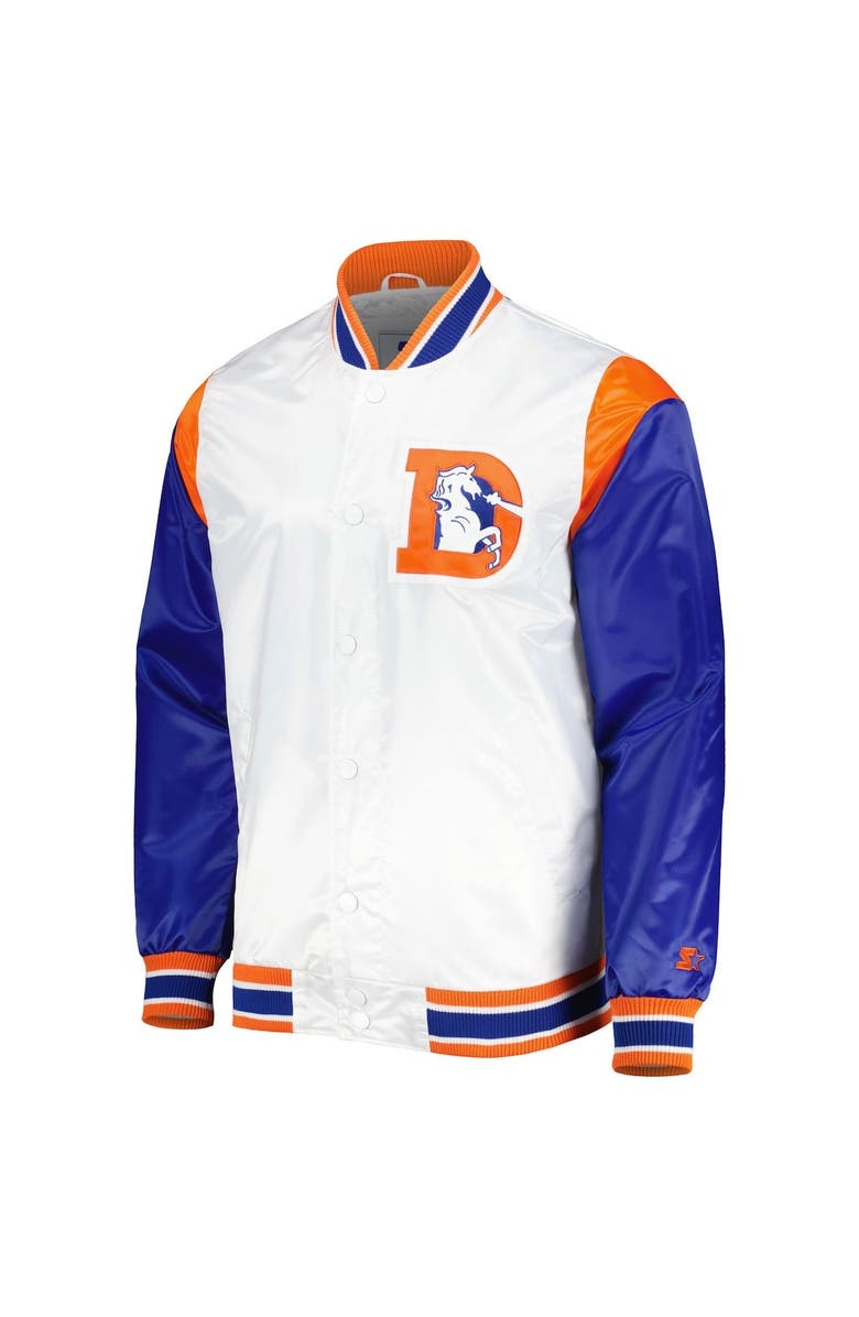 STARTER Men's Starter White Denver Broncos Throwback Warm Up Pitch Satin Full-Snap Varsity Jacket, Alternate, color,