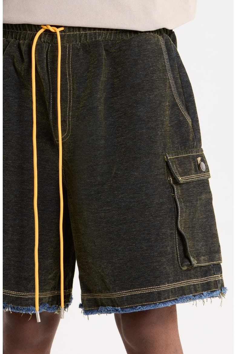 Flocked Drawstring Cargo Shorts, Alternate, color, GREEN/ INDIGO