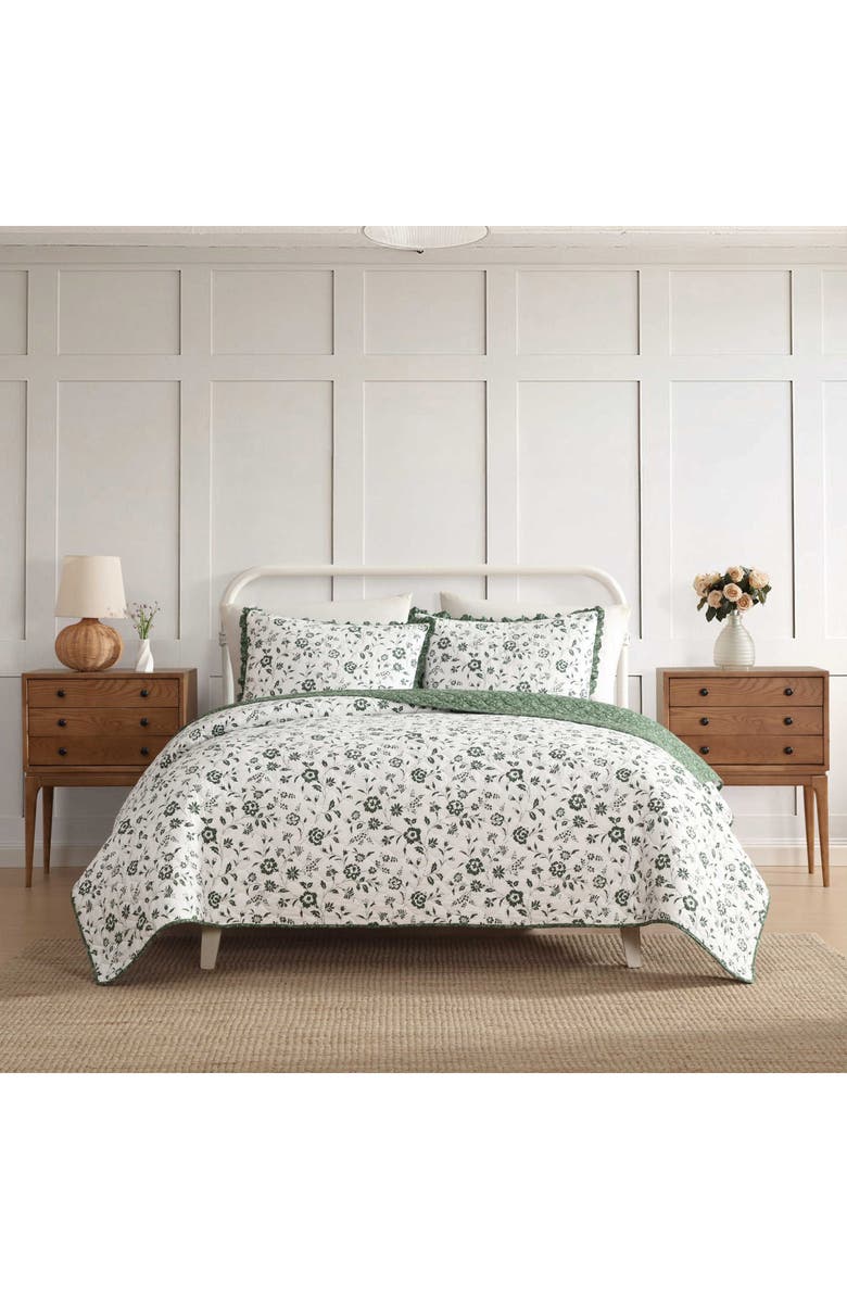 Laura Ashley Miranda Floral Cotton Quilt & Sham Set, Alternate, color, Dark Green