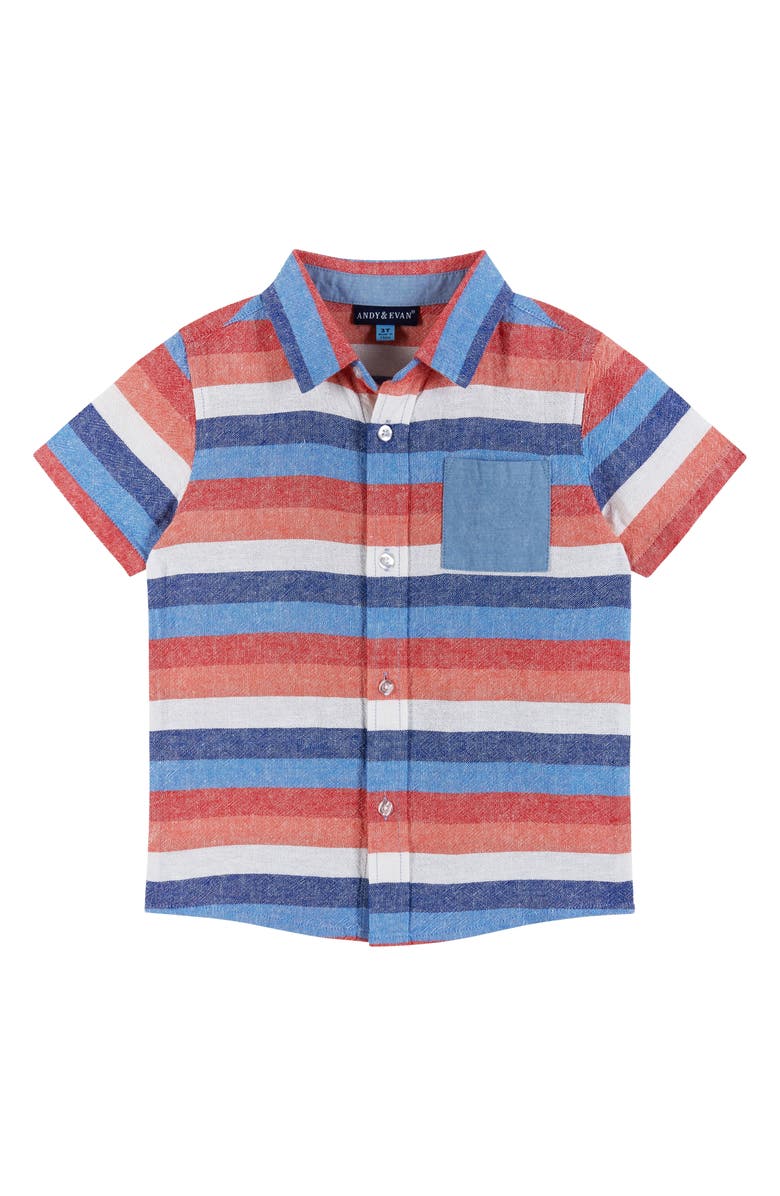 Andy & Evan Kids' Stripe Short Sleeve Button-Up Shirt & Drawstring Shorts Set, Alternate, color, 