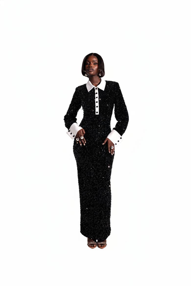 Rei Sequin Maxi Dress, Main, color, Black