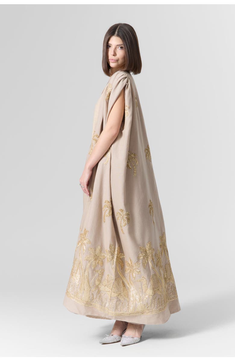 Le Fafo Luna Embroidered Linen Kaftan Set, Alternate, color, Beige