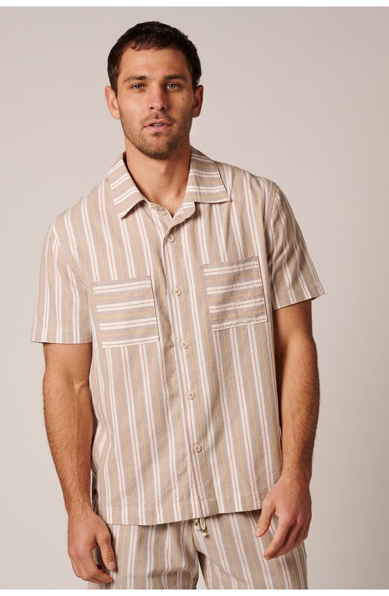 LEISURE LAB Laguna Button Up, Main, color, Beige Stripes