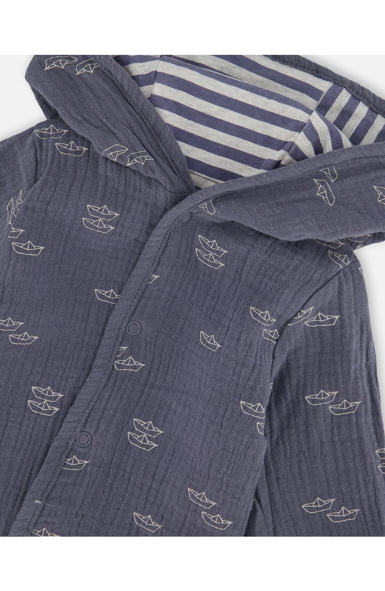 Deux par Deux Baby Boy's Reversible Organic Cotton Hooded Jacket Navy Striped Blue, Alternate, color, 
