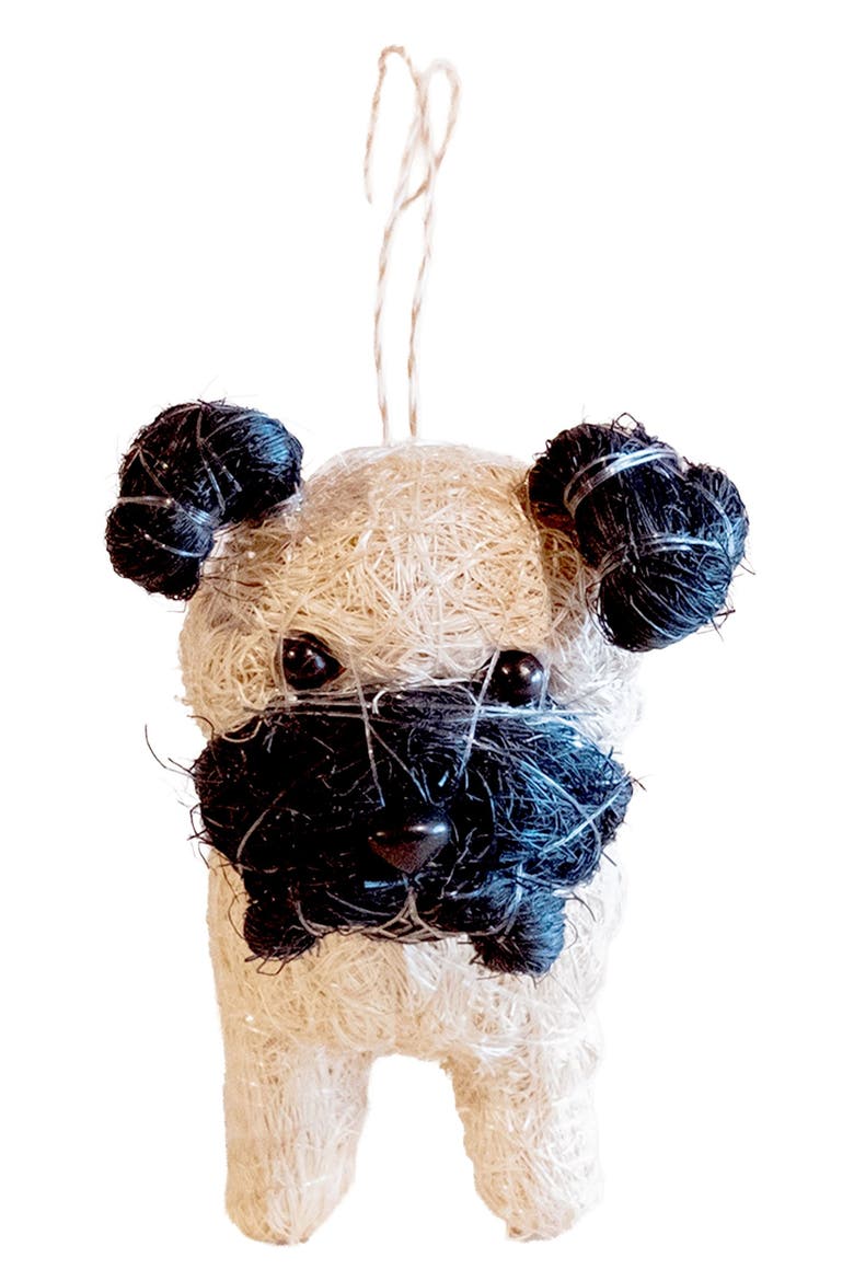 Pug Handwoven Ornament, Alternate, color, OFF WHITE/ BLACK