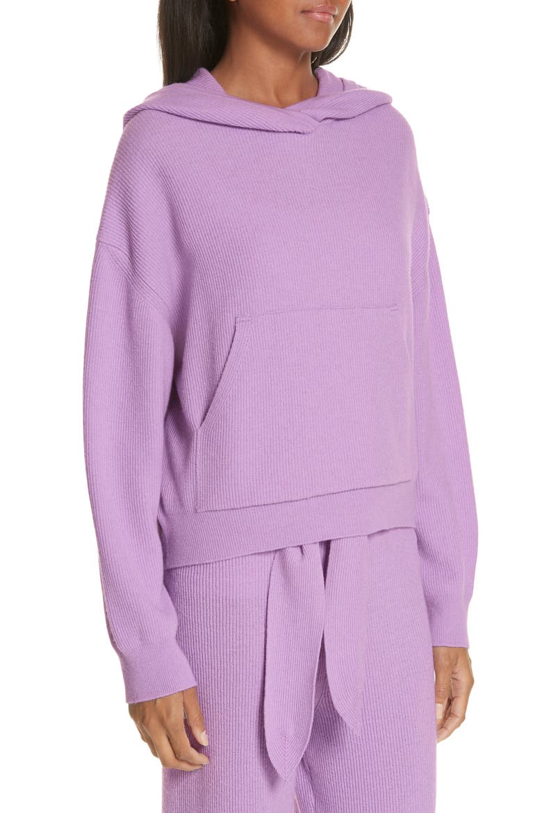 Merino Wool & Cashmere Blend Crop Hoodie, Alternate, color, LAVENDER