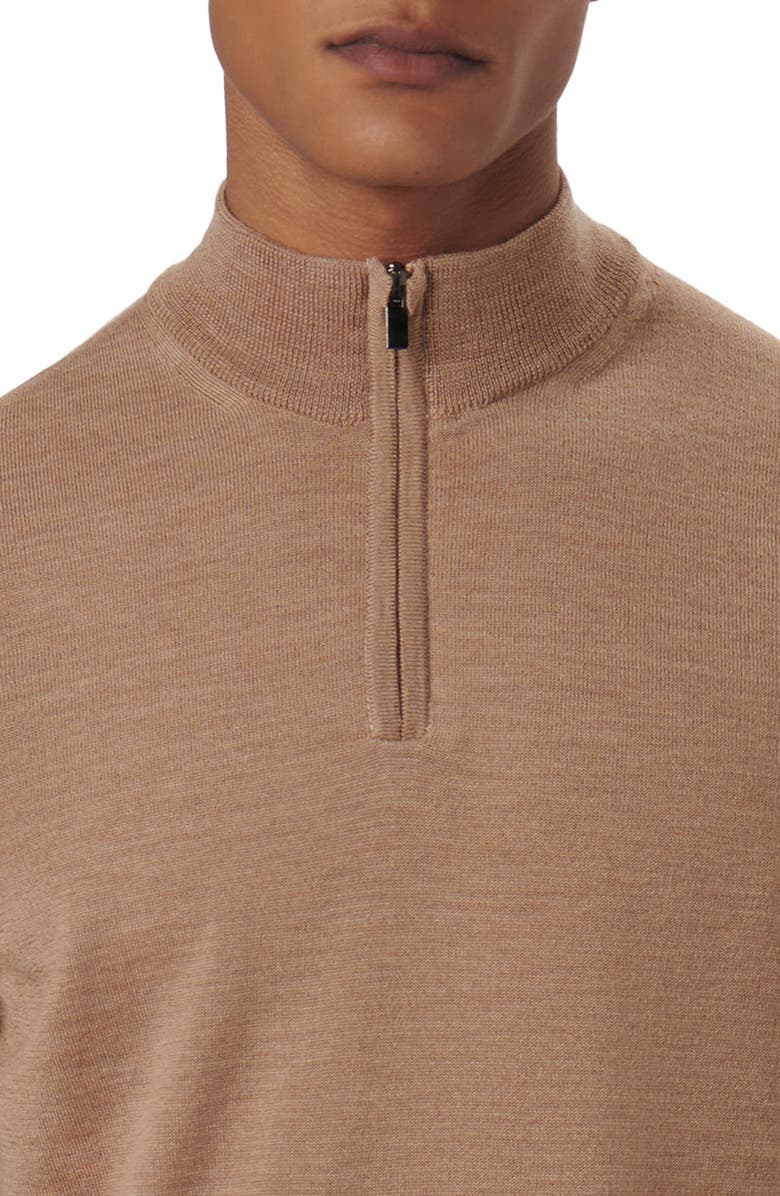 Bugatchi Quarter Zip Merino Wool Pullover, Alternate, color, Camel