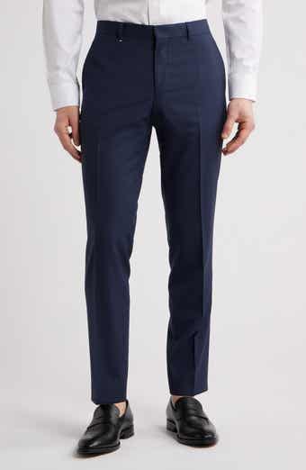 BOSS Genius Slim Fit Tan Microcheck Flat Front Stretch Dress Pants