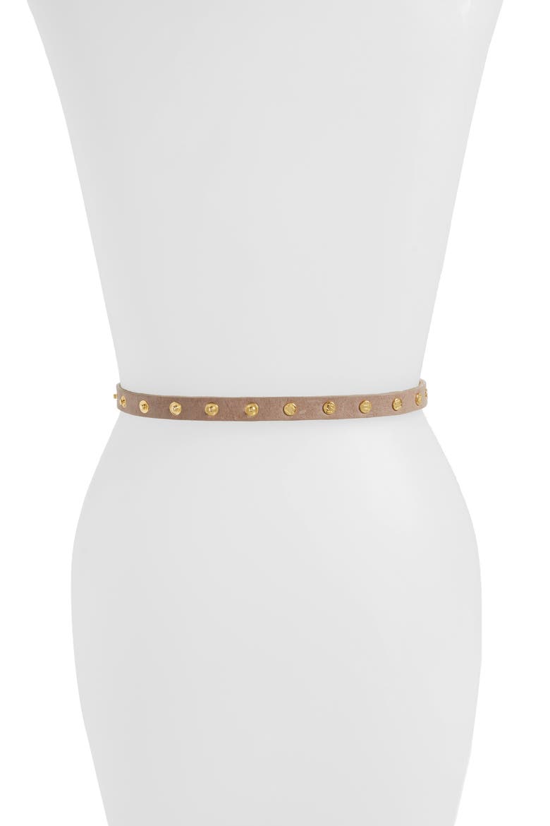 'Cala' Studded Skinny Leather Belt, Alternate, color, TAUPE