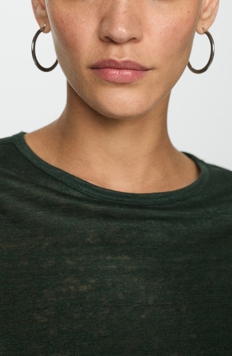 MANGO Dolman Short Sleeve Linen Slub Jersey Top, Alternate, color, Green