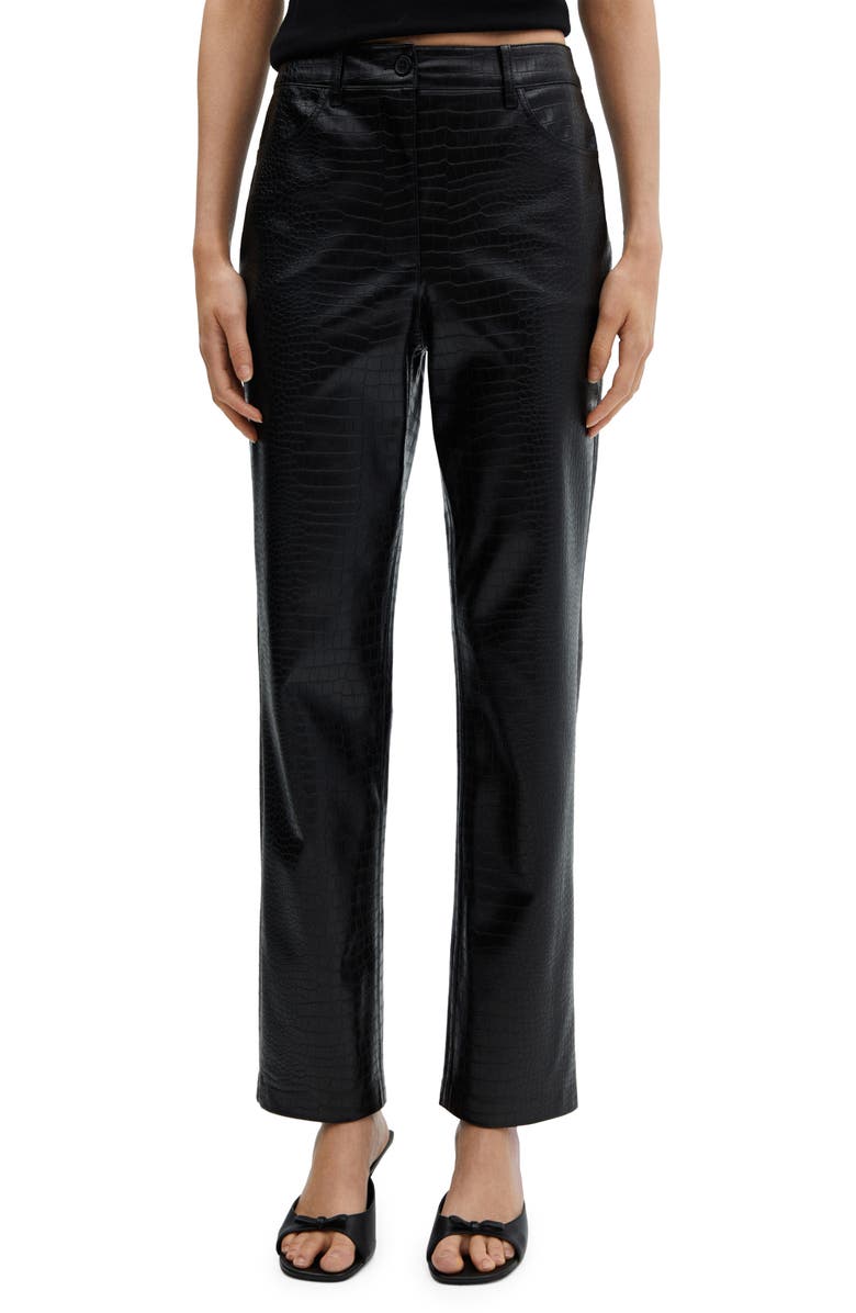 MANGO Croc Embossed Faux Leather Straight Leg Pants, Main, color,
