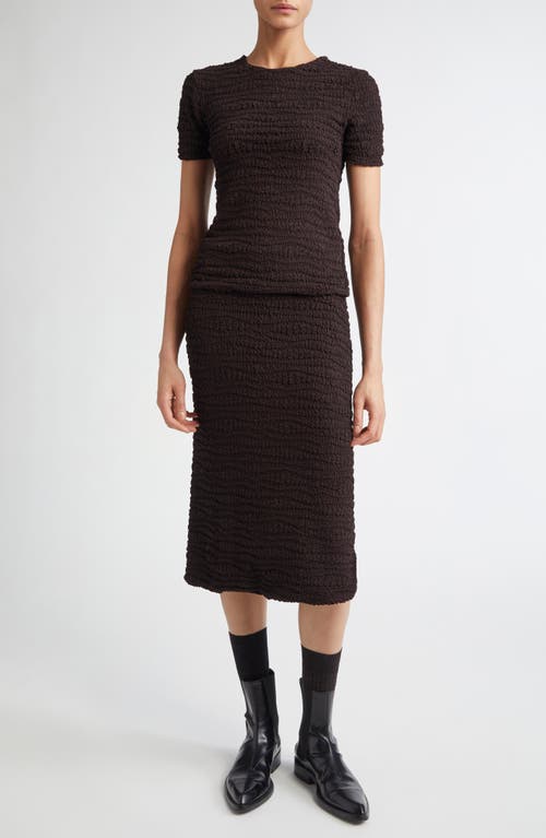 Shop Jil Sander Fitted Embroidered Crepe Jersey Short Sleeve Top In Chocolate Brown