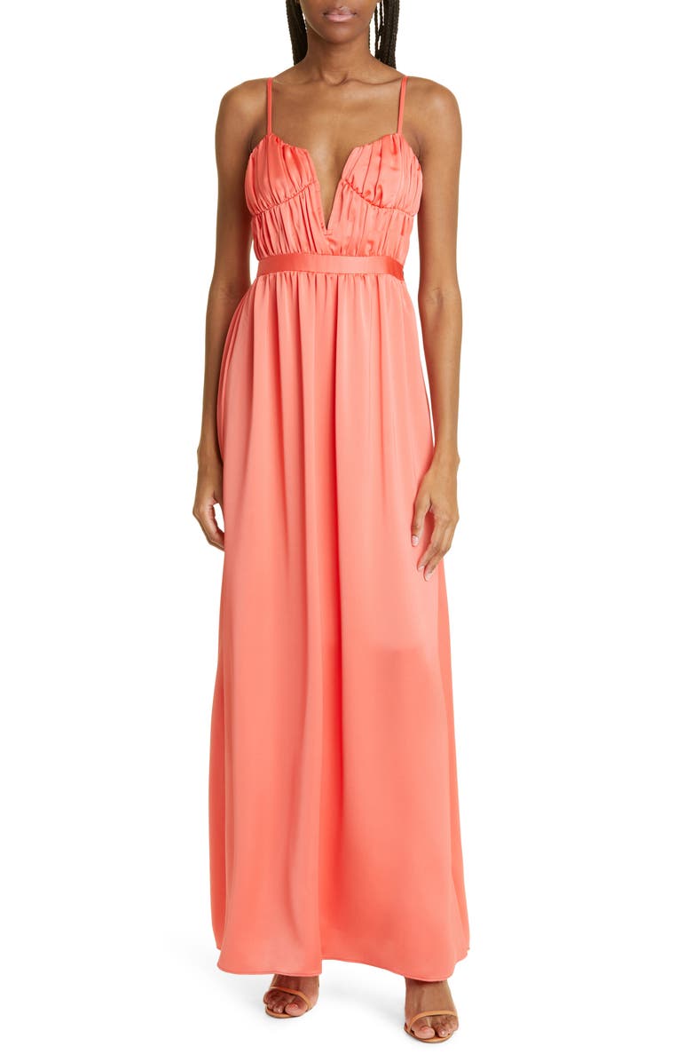 Ramy Brook Becky Plunge Neck Satin Gown, Main, color, 