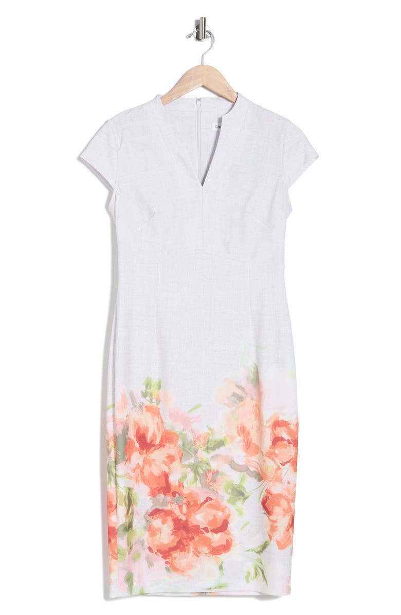 Calvin Klein Placed Floral Print Cap Sleeve Sheath Dress, Alternate, color, Starburst Multi