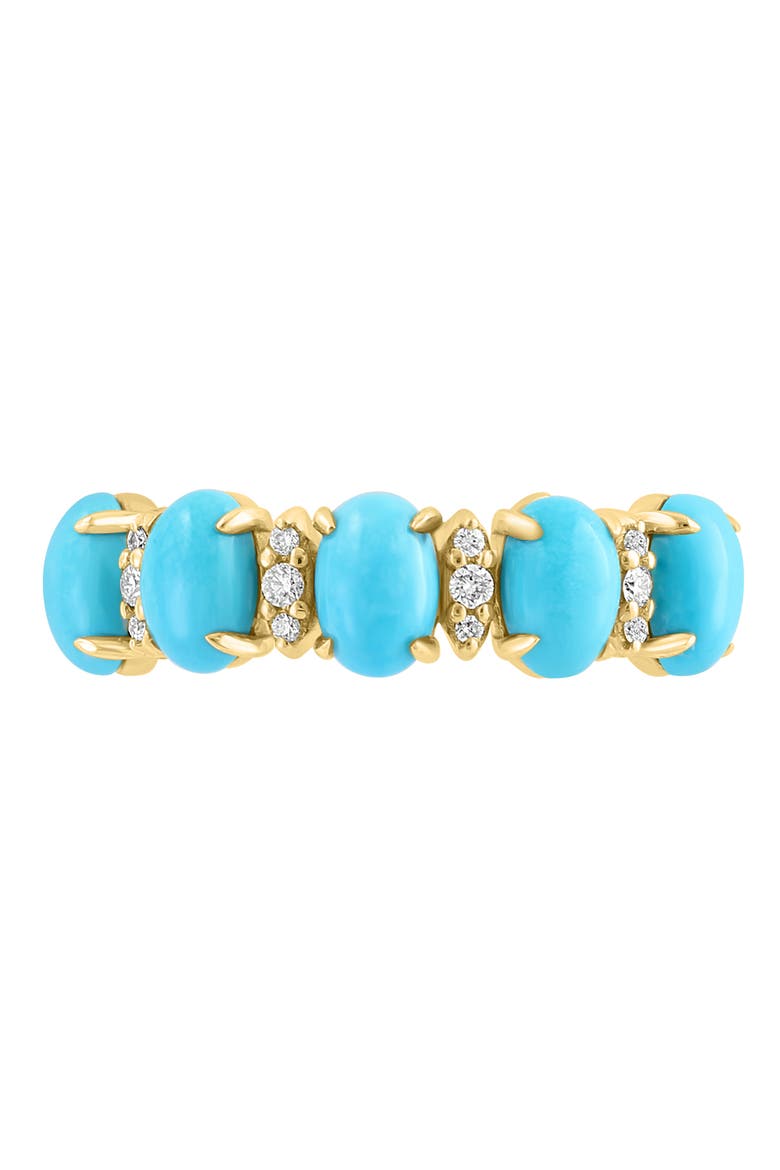 14K Yellow Gold Alternating Diamond & Turquoise Cabochon Band Ring, Alternate, color, 14K Gold