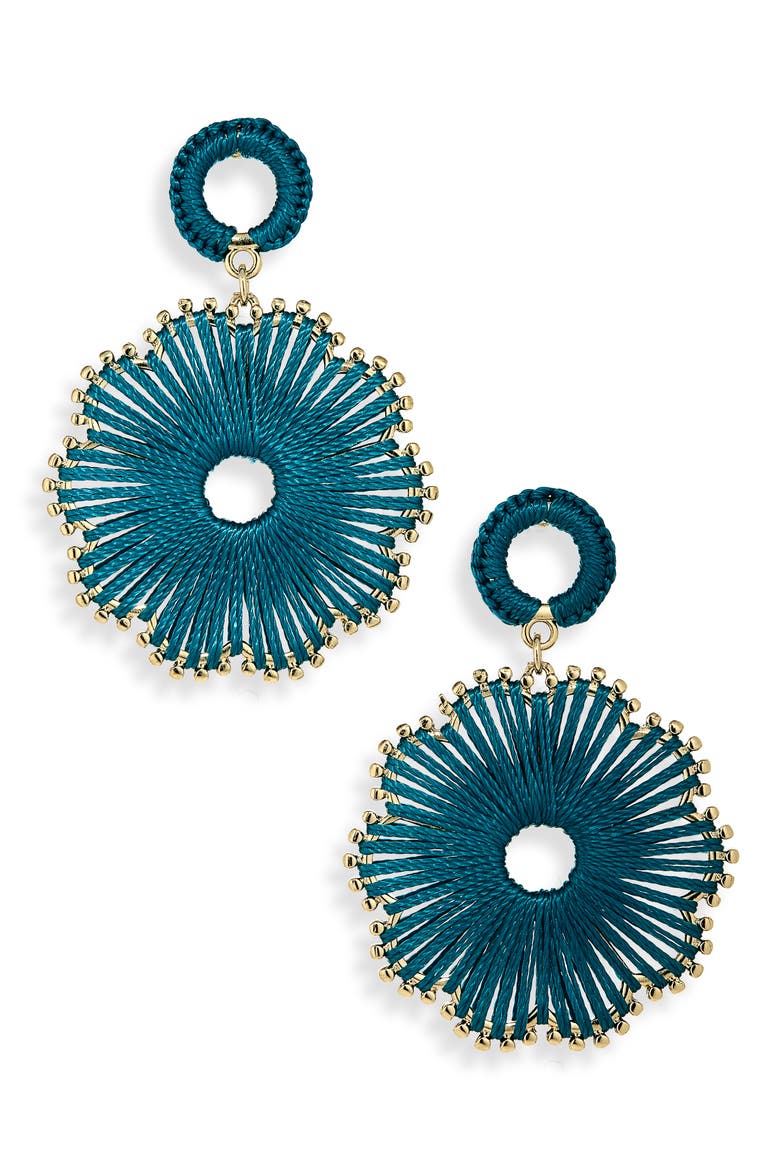 Corded Flower Drop Earrings, Main, color, TURQUOISE