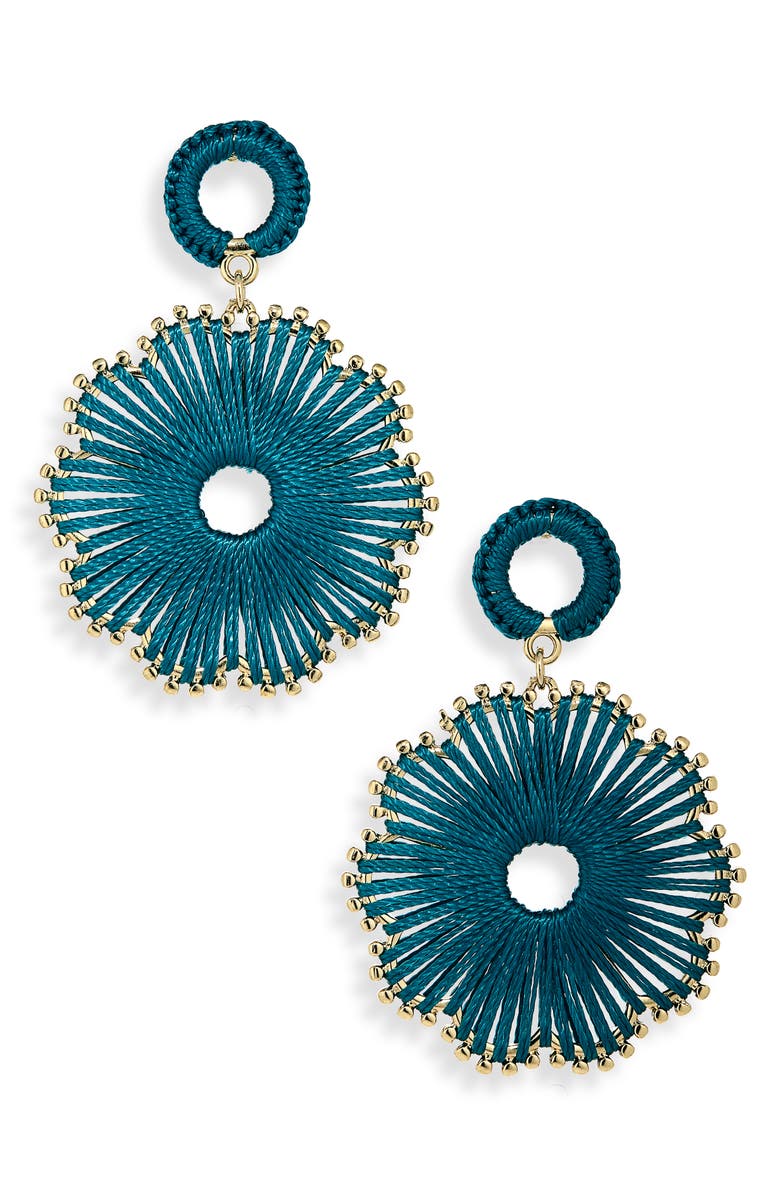 NATASHA Corded Flower Drop Earrings, Main, color, Turquoise