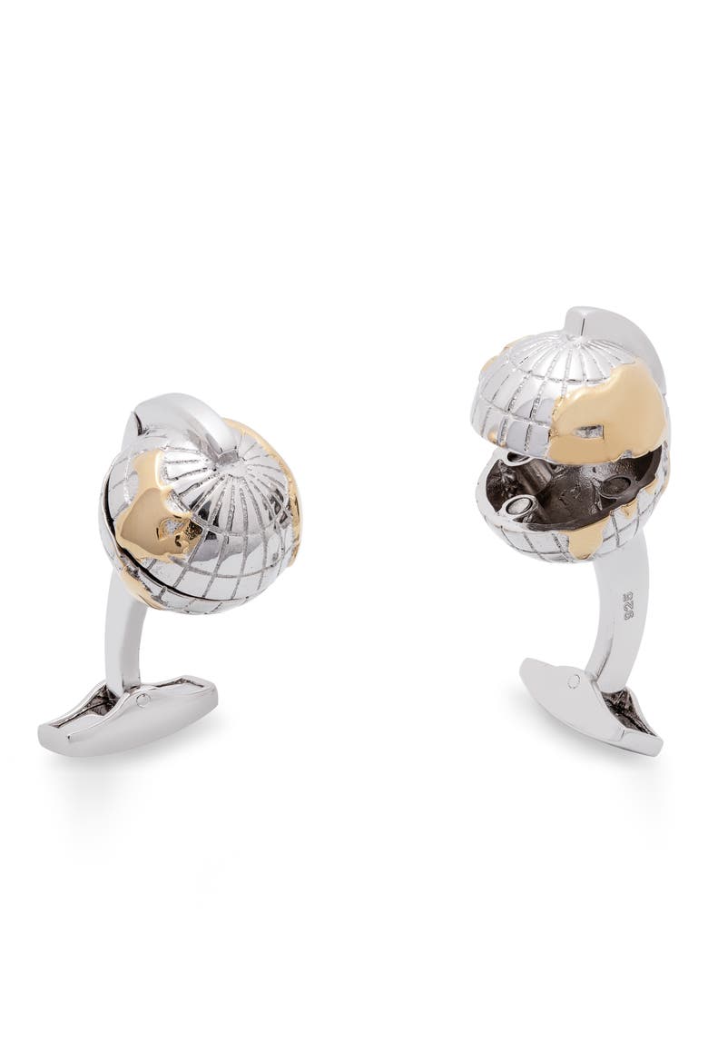 Oceanic Globe Cuff Links, Main, color, SILVER