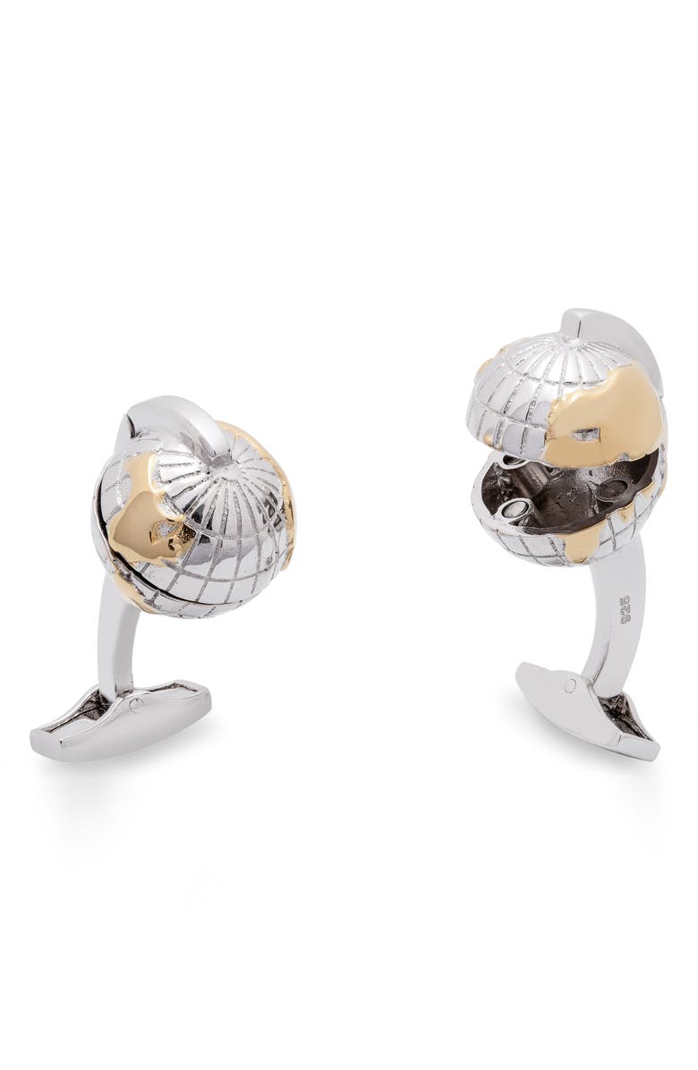 Tateossian Oceanic Globe Cuff Links, Main, color, Silver