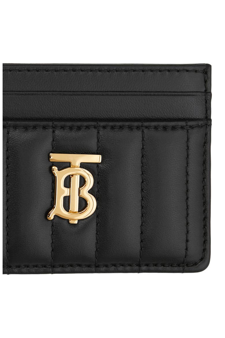Lola Quilted Leather Card Case, Alternate, color, BLACK / LIGHT GOLD