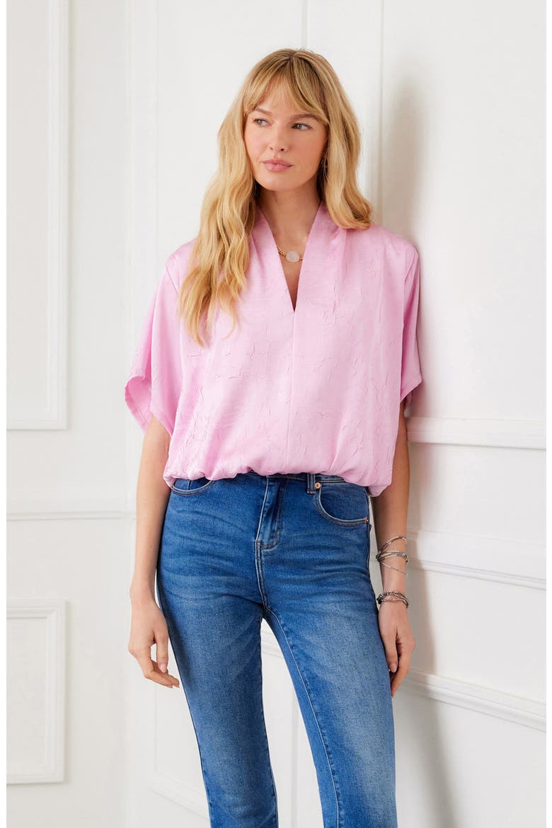 Crushed Satin V-Neck Top, Alternate, color, PINK