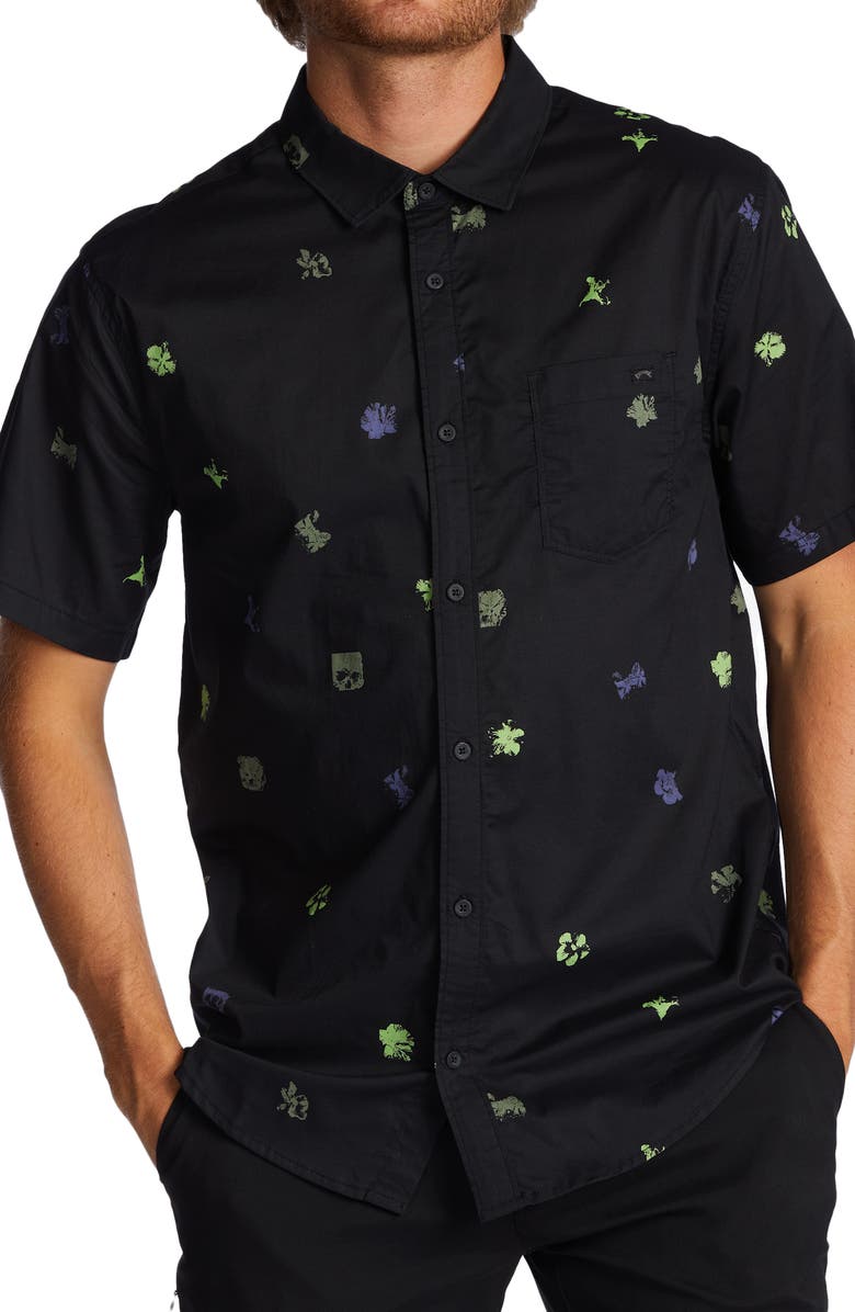 Billabong Sundays Mini Print Short Sleeve Cotton Button-Up Shirt, Main, color, 