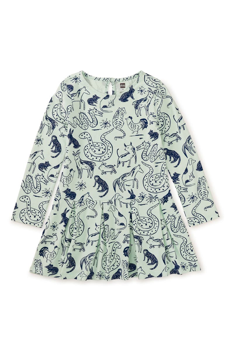 Tea Collection Long Sleeve Pleated Skater Dress, Main, color, 