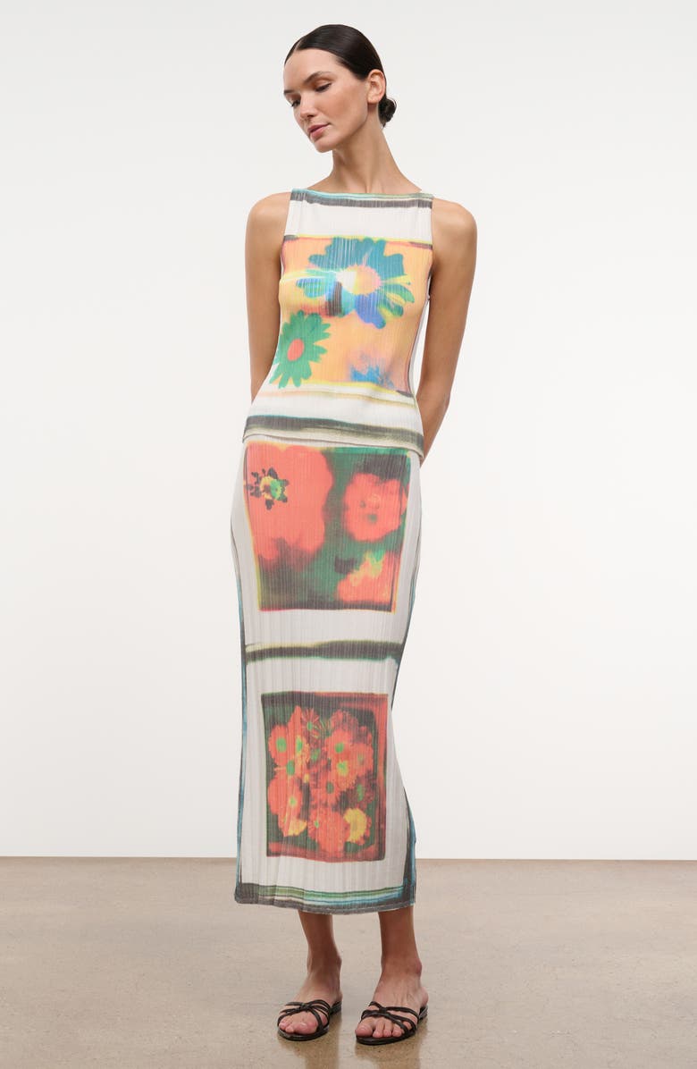 STAUD Bryn Floral Print Ribbed Tank, Alternate, color, Superbloom