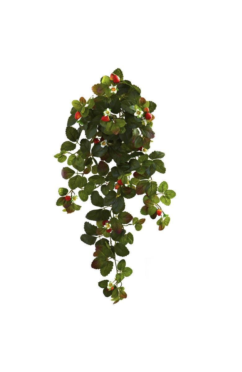 NEARLY NATURAL 31-in Strawberry Hanging Bush with Berry, Main, color, Green
