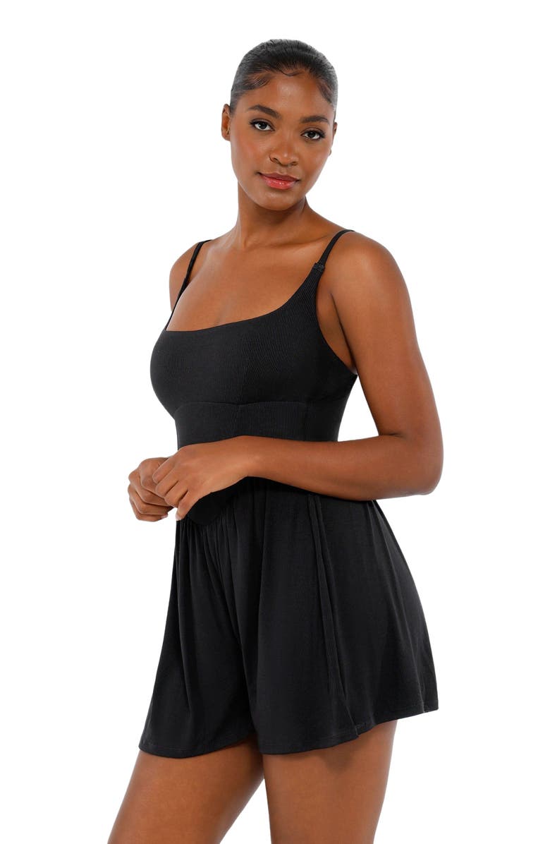Popilush Shapewear Modal Tummy Control Wide-Leg Romper, Alternate, color, Midnight Black